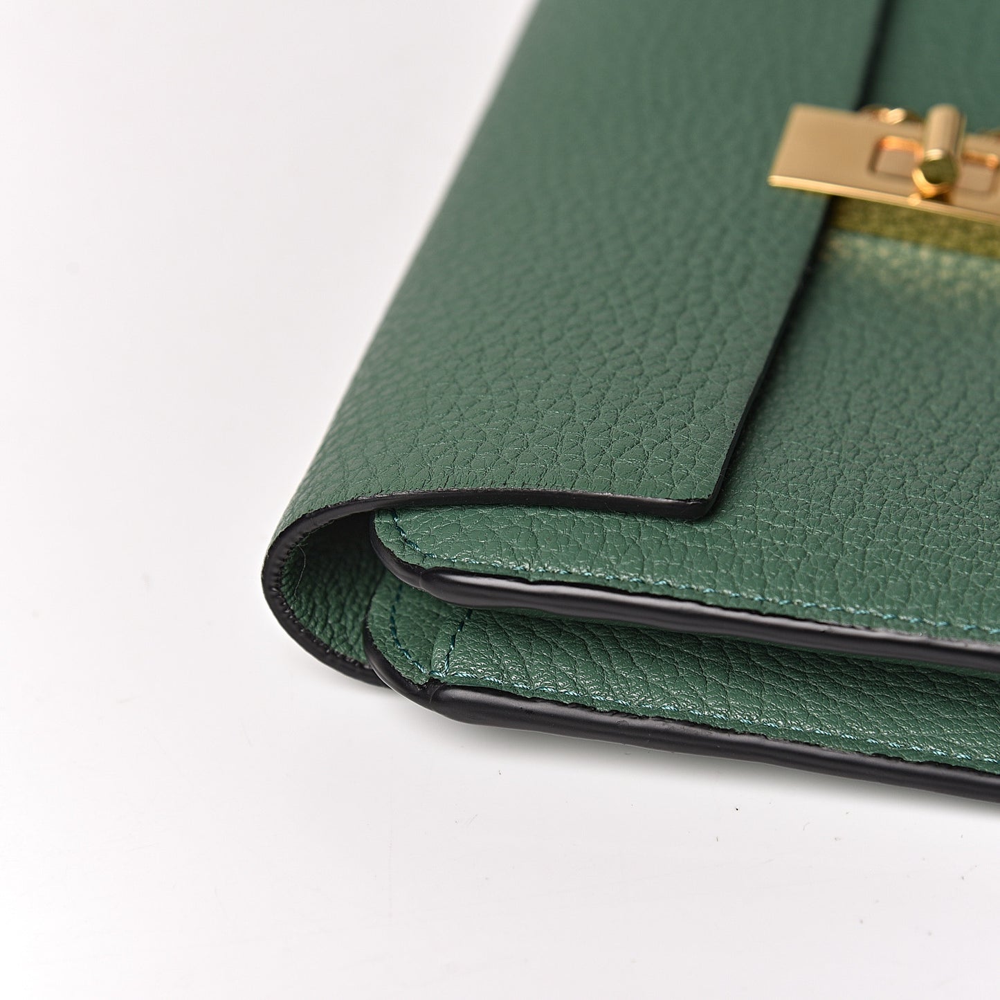 Grained Lambskin Drew Long Wallet with Flap Soft Green