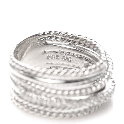 David Yurman Sterling Silver Diamond 11mm Wide Crossover Cable Ring 52 6 4 of 4