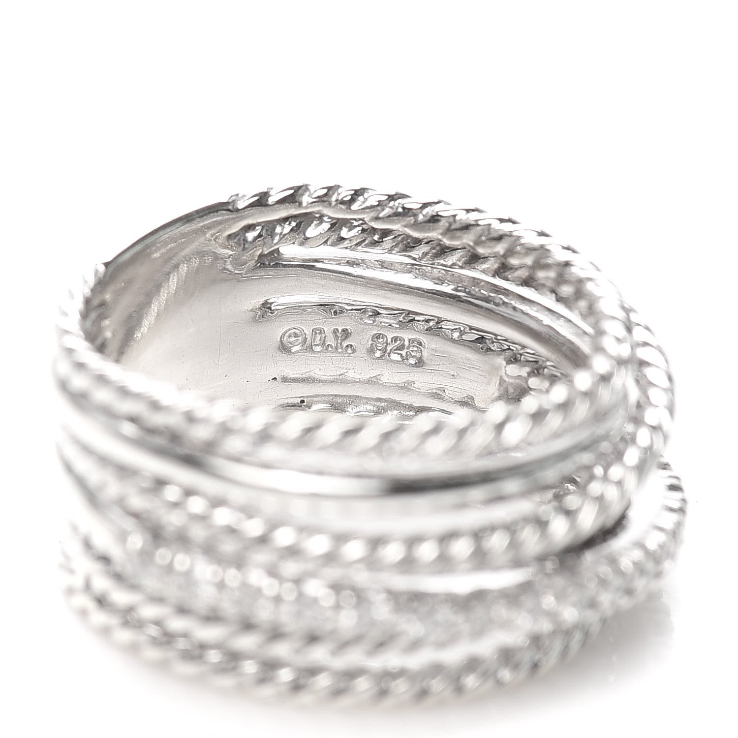 David Yurman Sterling Silver Diamond 11mm Wide Crossover Cable Ring 52 6 4 of 4