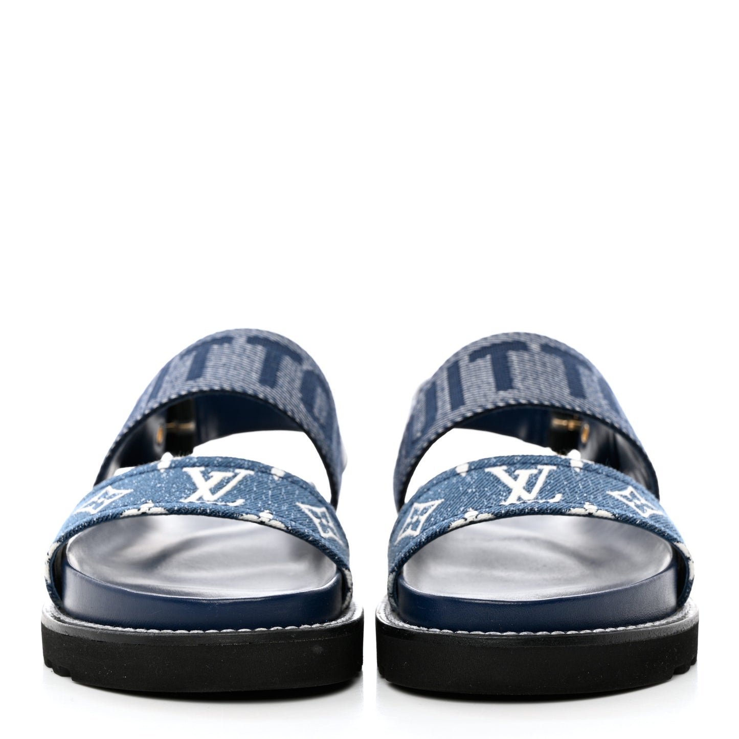 Monogram Denim Paseo Flat Comfort Sandals 37.5 Navy Blue
