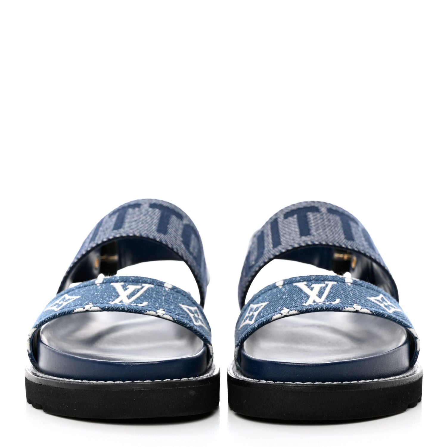 Louis Vuitton Monogram Denim Paseo Flat Comfort Sandals 37.5 Navy Blue 2 of 12