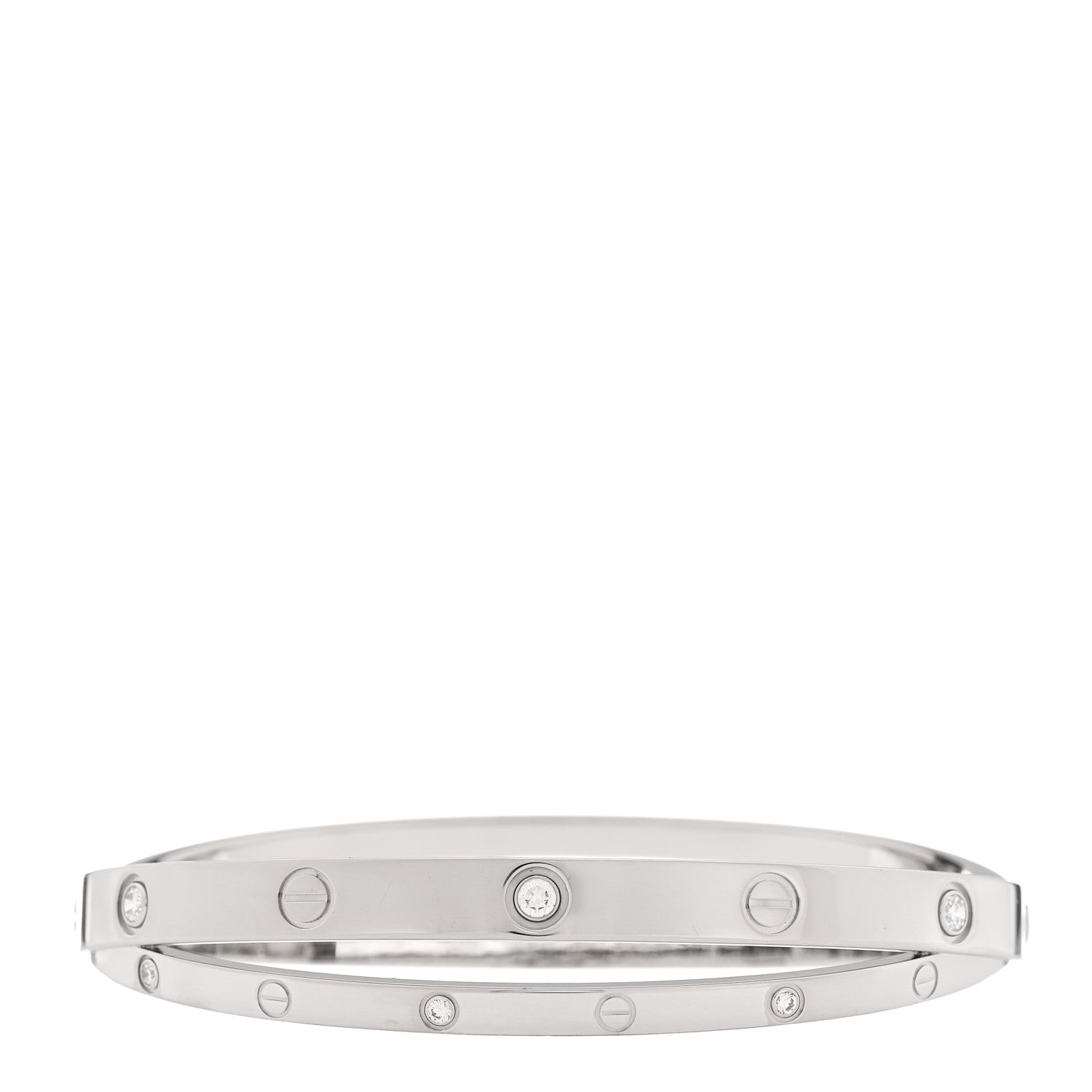 Cartier 18K White Gold 12 Diamond Double LOVE Bracelet 19 1 of 10