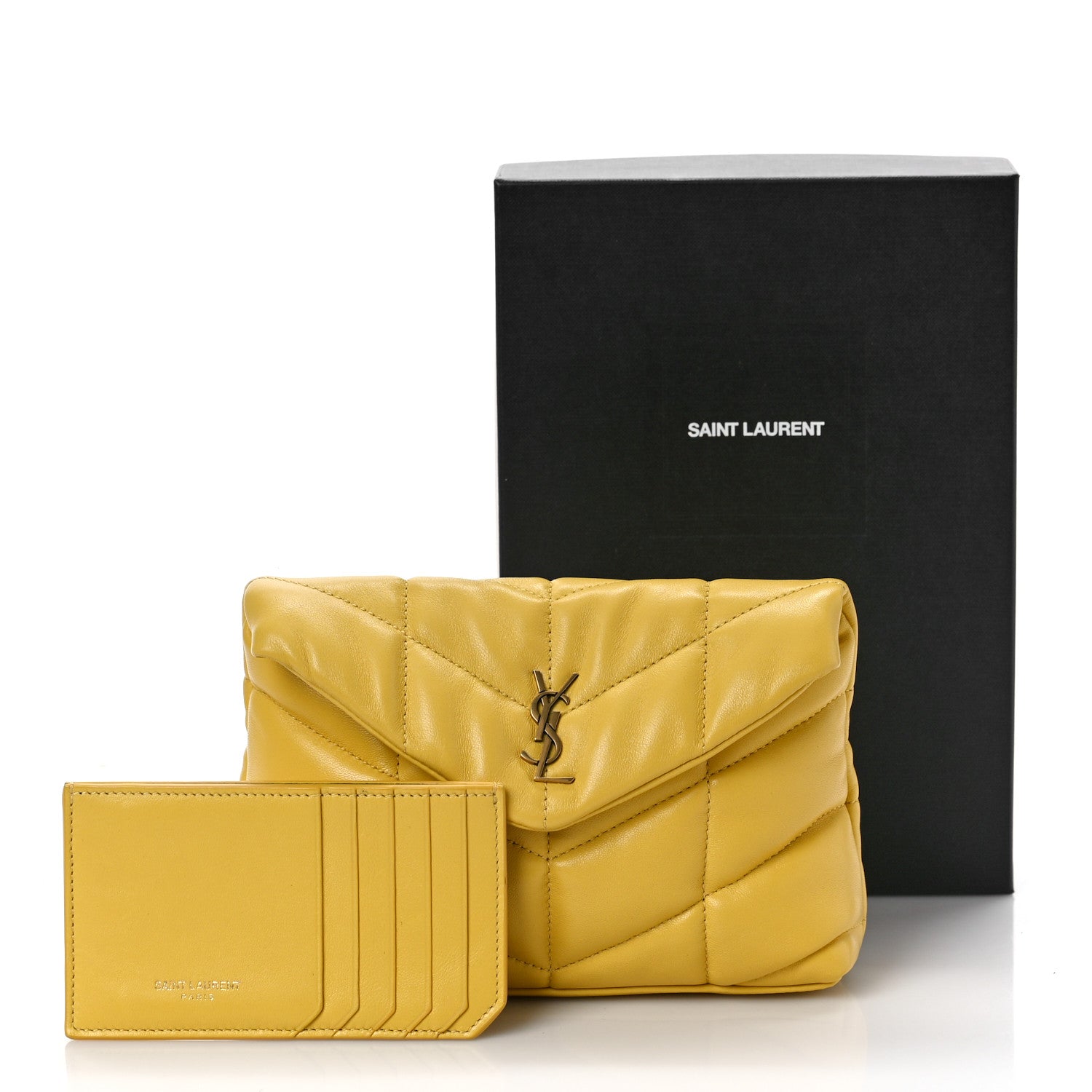 Saint Laurent Lambskin Monogram Loulou Puffer Pouch Clutch Yellow 10 of 10