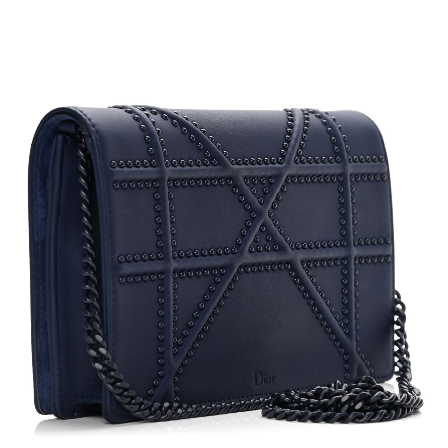 Ultra Matte Calfskin Studded Diorama Wallet on Chain Pouch Indigo