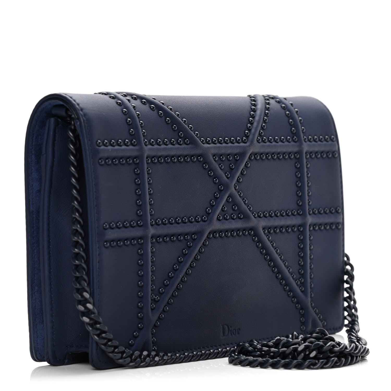 Christian Dior Ultra Matte Calfskin Studded Diorama Wallet on Chain Pouch Indigo 4 of 16