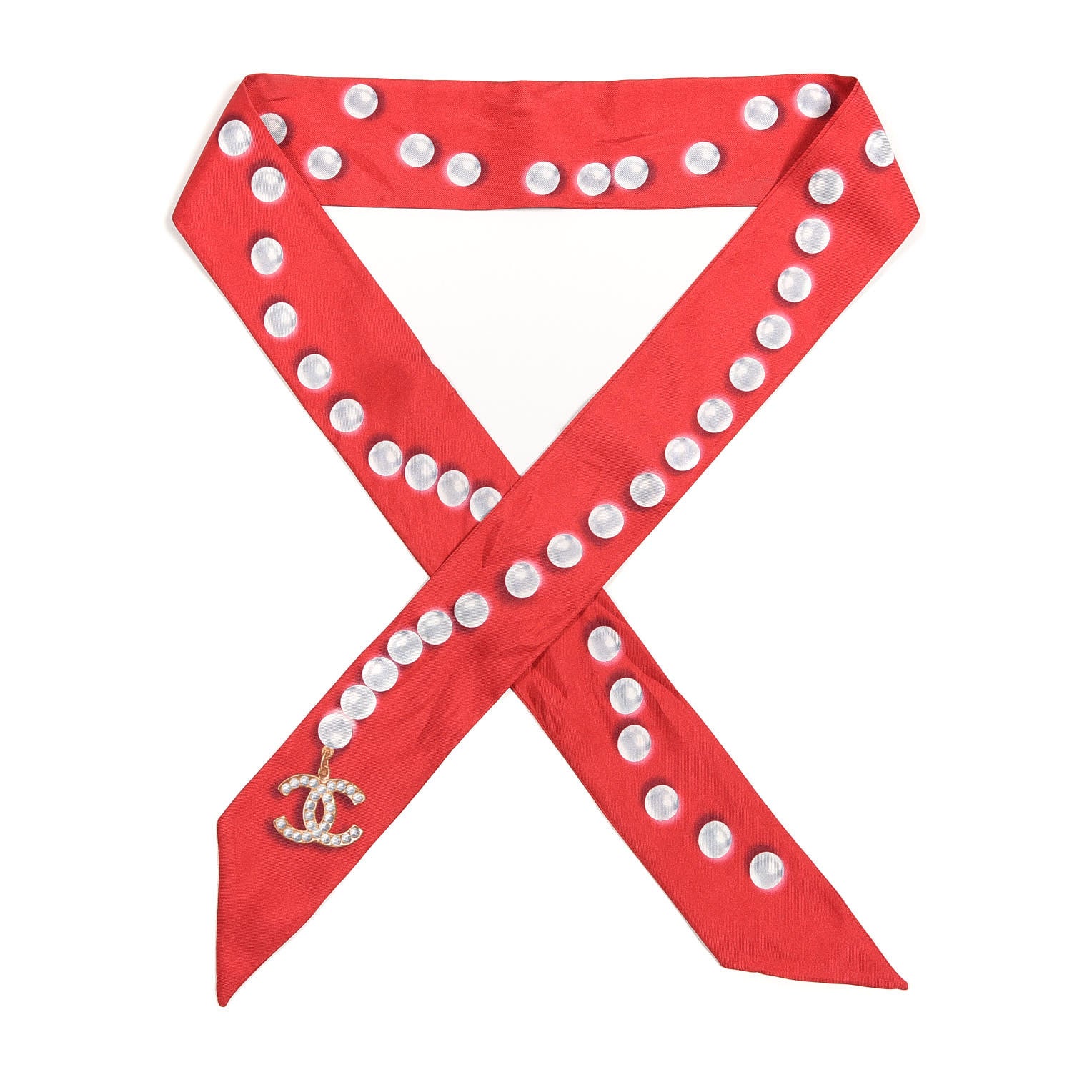 Chanel Silk Pearl CC Slim Bandeau Scarf Red 1 of 4
