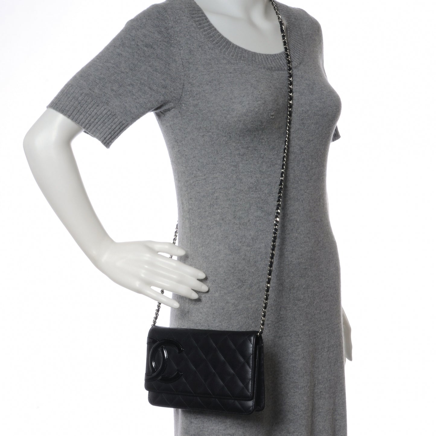 Calfskin Quilted Cambon Wallet On Chain WOC Black