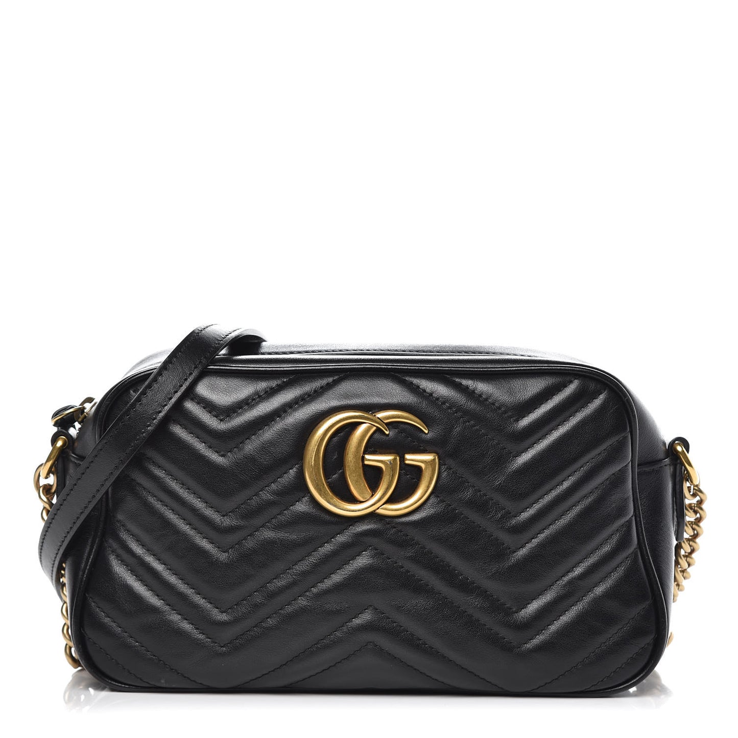 Calfskin Matelasse Small GG Marmont Chain Shoulder Bag Black