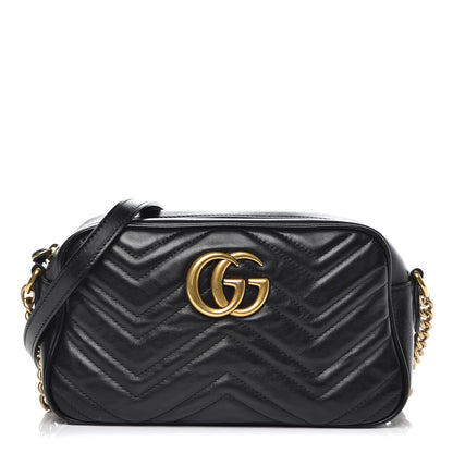 Gucci Calfskin Matelasse Small GG Marmont Chain Shoulder Bag Black 1 of 19