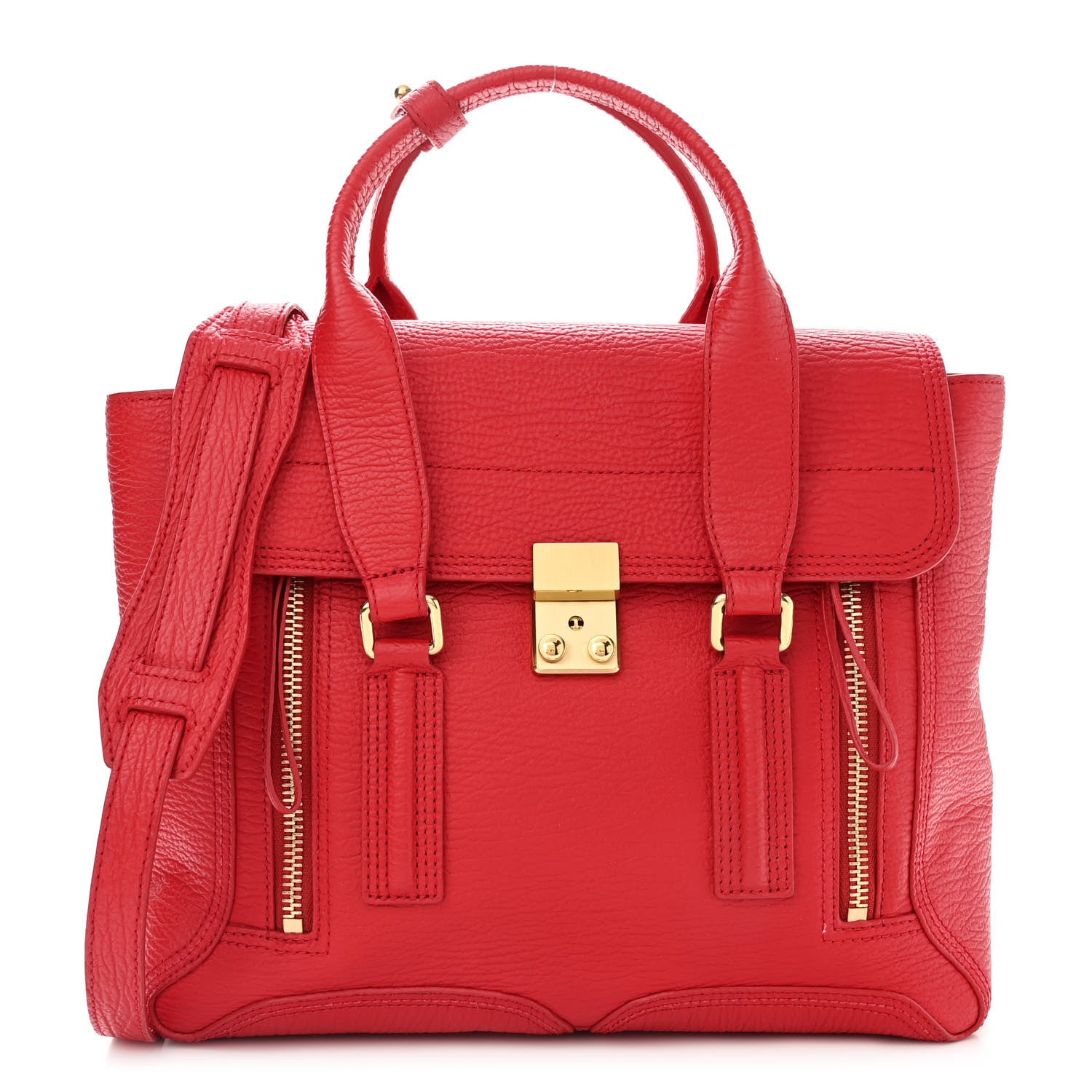 3.1 Phillip Lim Textured Calfskin Medium Pashli Satchel Red 1 of 15