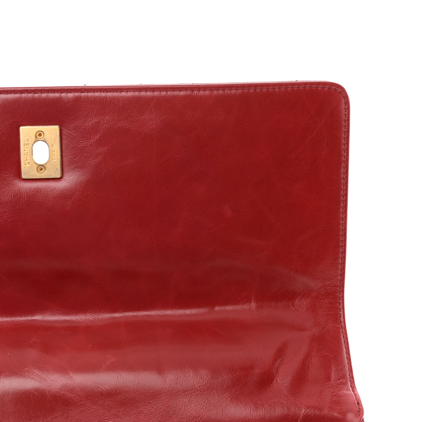 Aged Calfskin Chevron Quilted Large Coco Handle Flap Red