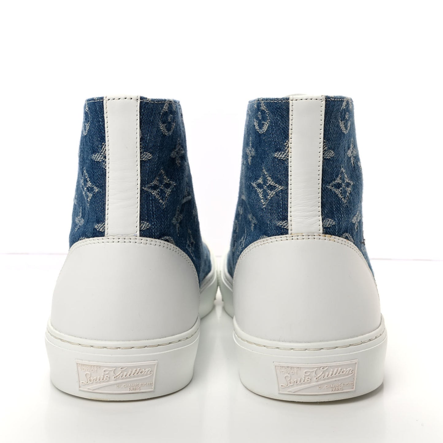 Calfskin Denim Monogram Mens Tattoo Sneaker Boots 9 White Blue