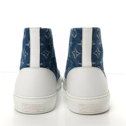 Louis Vuitton Calfskin Denim Monogram Mens Tattoo Sneaker Boots 9 White Blue 7 of 10