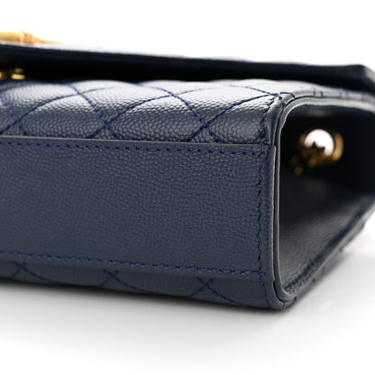 Saint Laurent Grain De Poudre Textured Mixed Matelasse Triquilt Small Monogram Satchel Blue 9 of 10