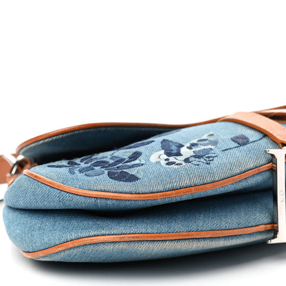 Christian Dior Denim Embroidered Saddle Bag Blue 7 of 11