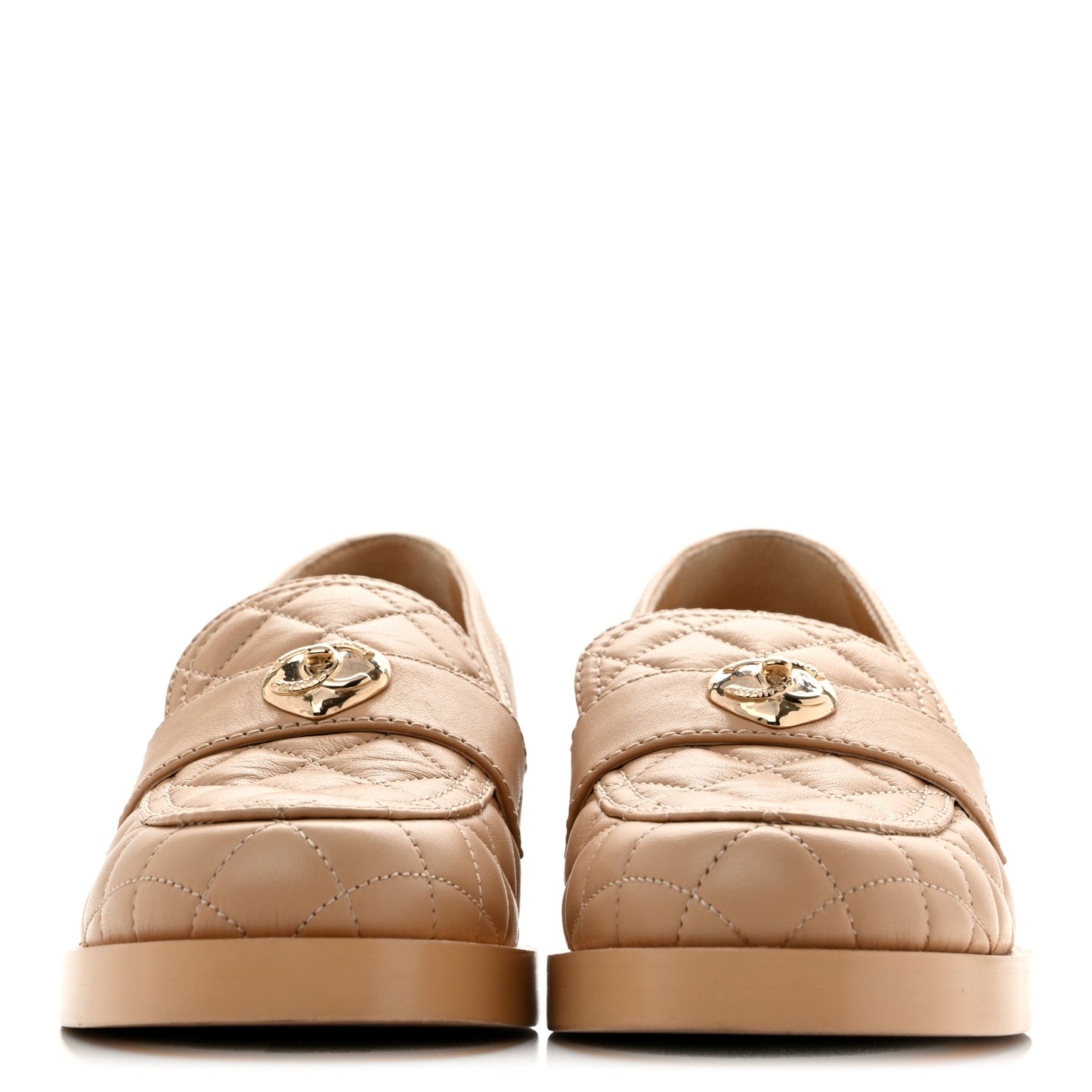 Lambskin Quilted CC Heart Loafers 39 Beige