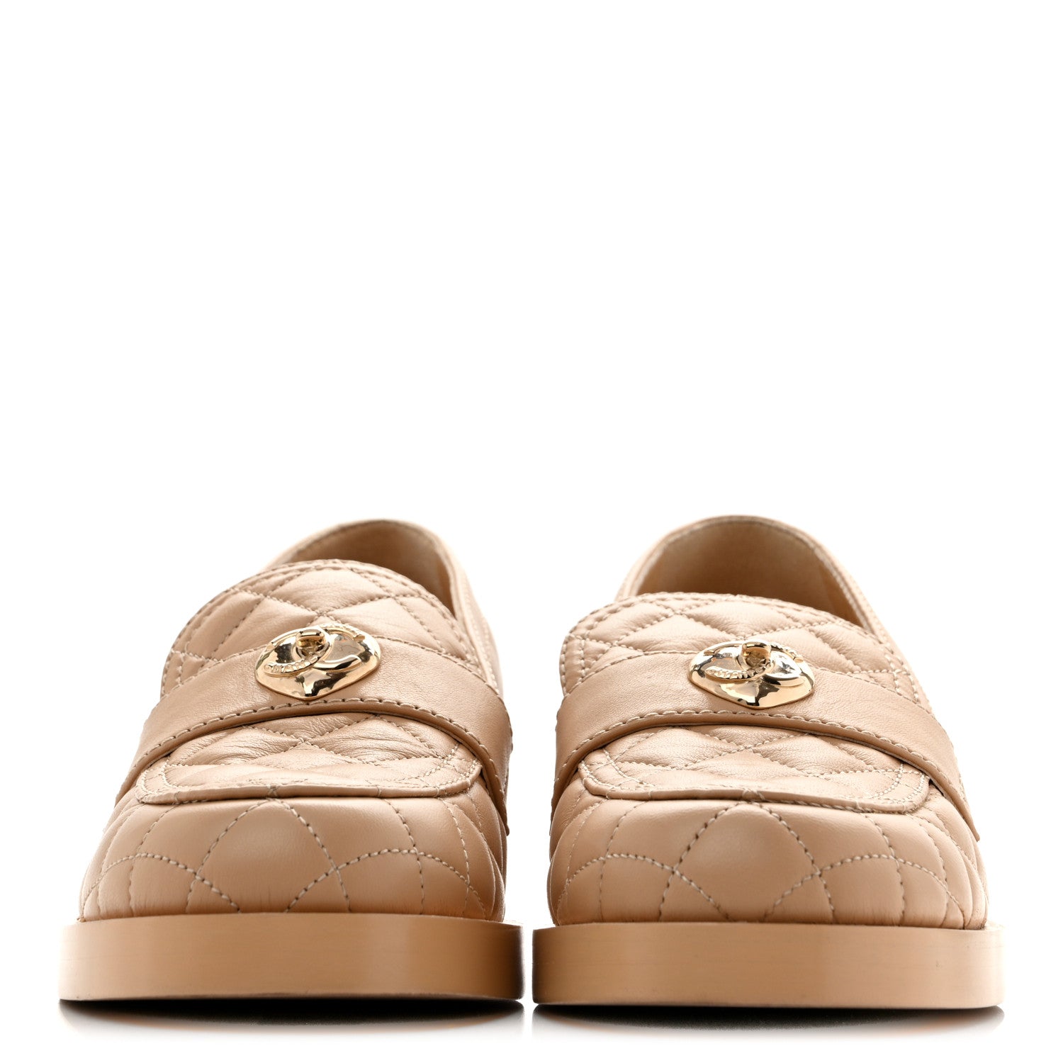 Chanel Lambskin Quilted CC Heart Loafers 39 Beige 3 of 13