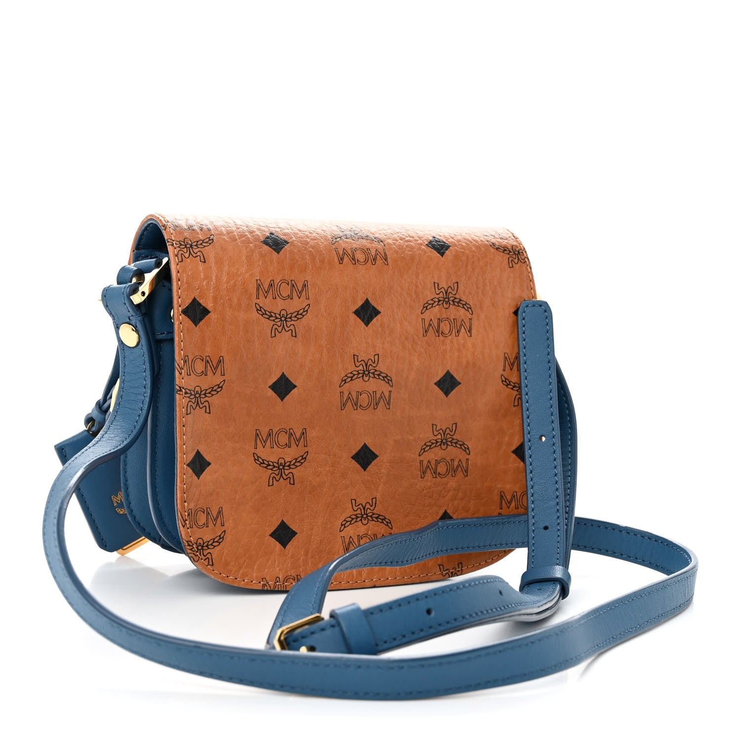 MCM Visetos Mini Patricia Shoulder Bag Cognac Blue 3 of 10