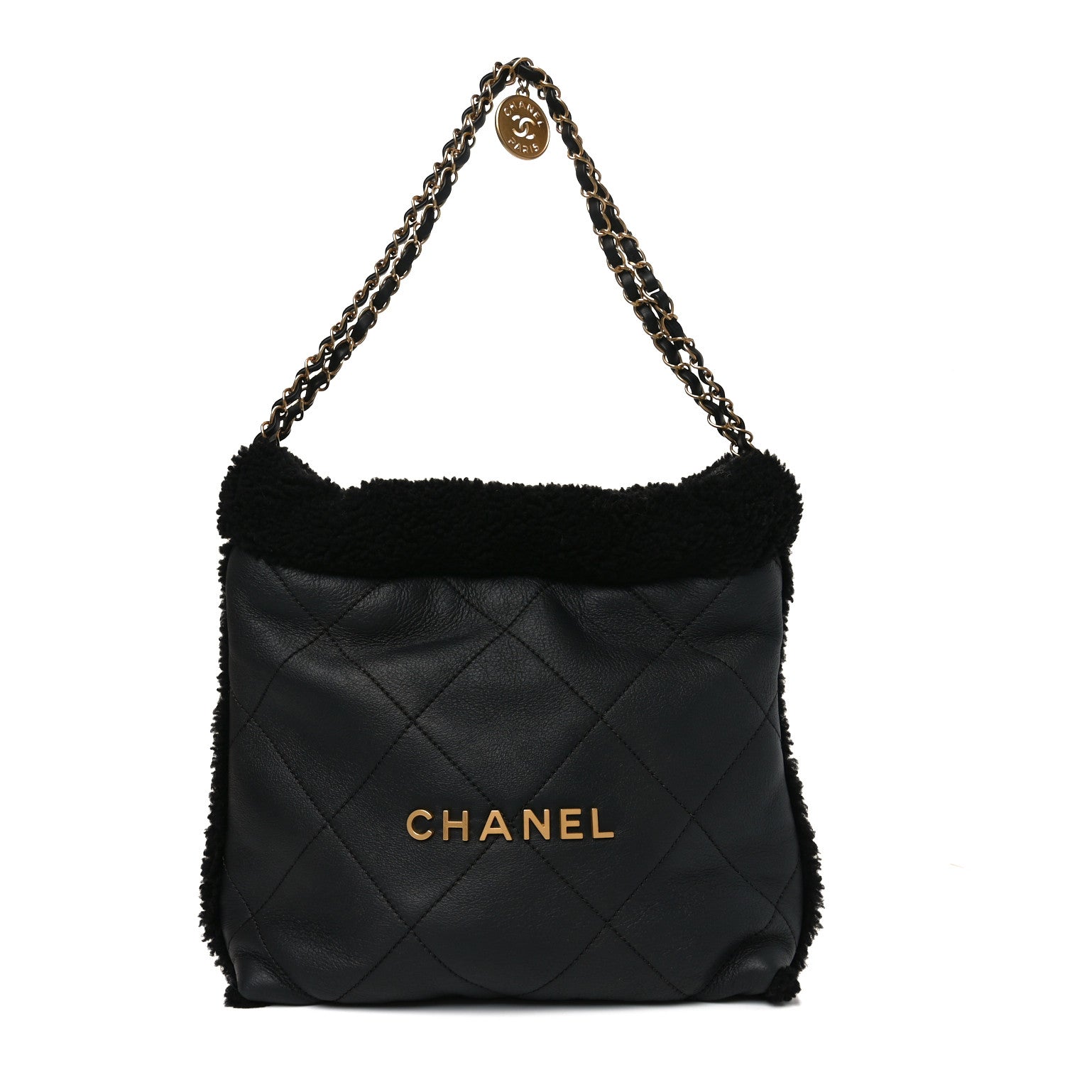 Chanel Aged Lambskin Shearling Quilted Small Chanel 22 Black 1 of 11