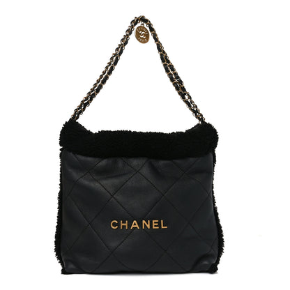 Chanel Aged Lambskin Shearling Quilted Small Chanel 22 Black 1 of 11