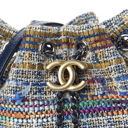 Chanel Tweed Calfskin Quilted Small Gabrielle Bucket Blue Multicolor 10 of 11