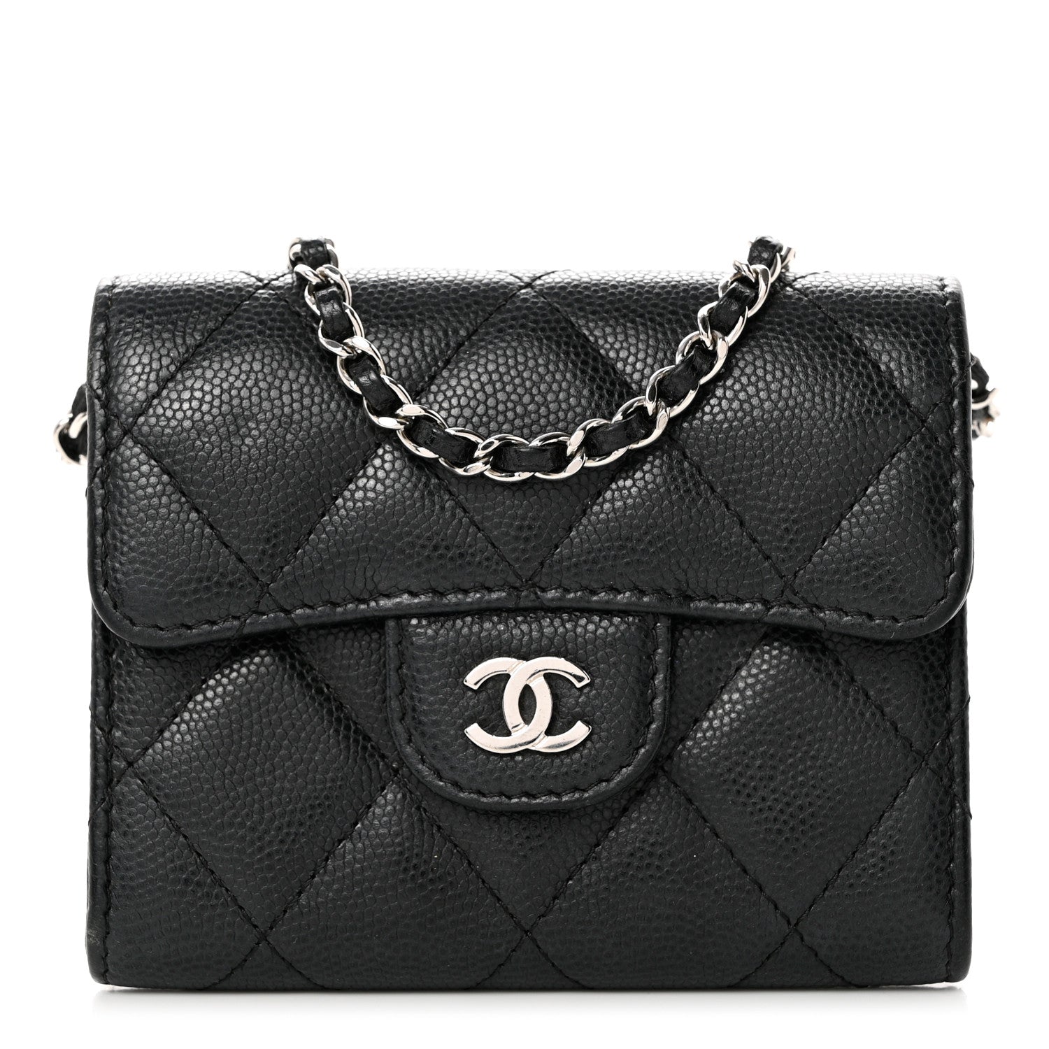 Chanel Caviar Quilted Flap Card Holder On Chain Black 1 of 8