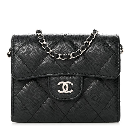 Chanel Caviar Quilted Flap Card Holder On Chain Black 1 of 8