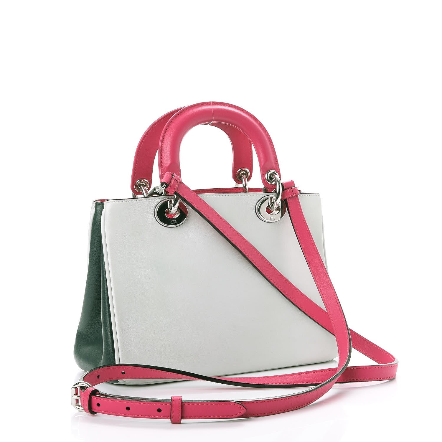 Christian Dior Calfskin Tri-Color Mini Diorissimo Tote Grey Dark Green Pink 3 of 10