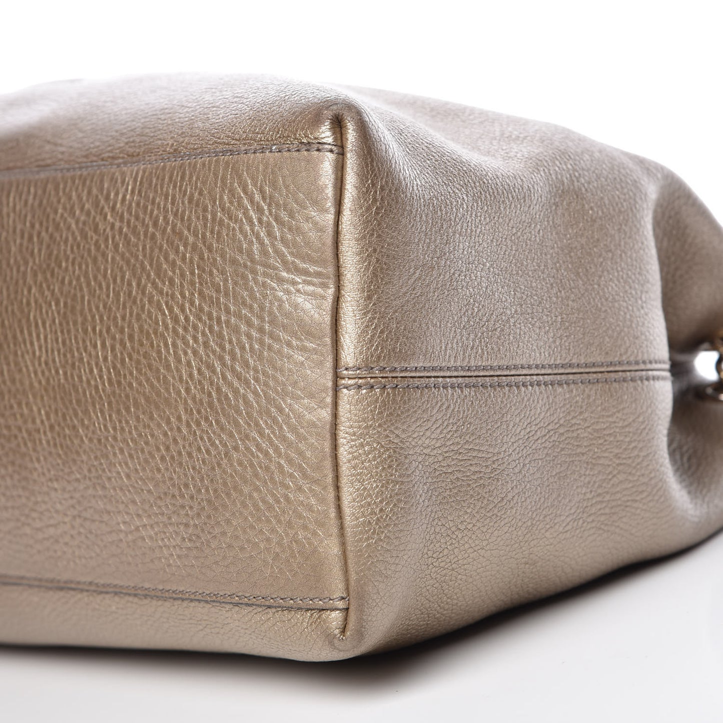 Metallic Pebbled Calfskin Medium Soho Chain Shoulder Bag Golden Beige