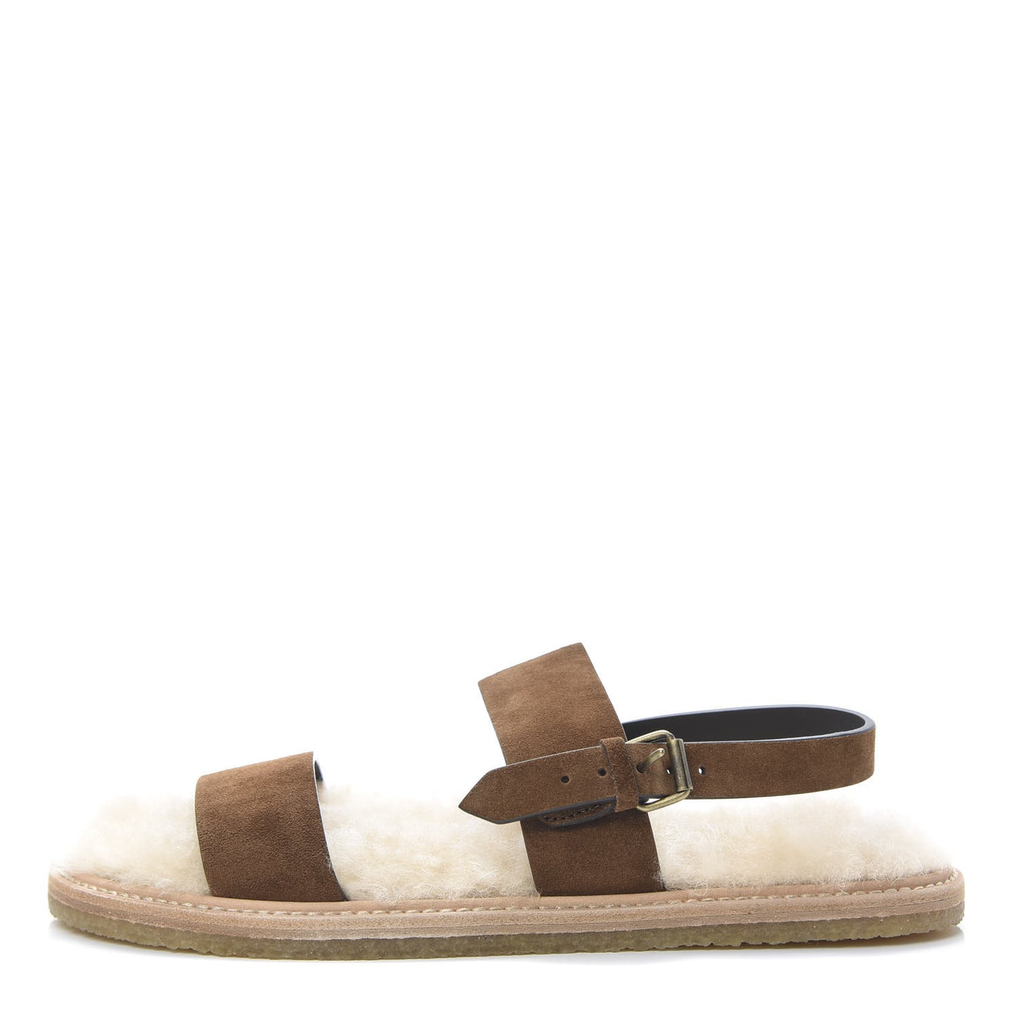 Suede Shearling Joan Noe Flat Sandals 38 Brown