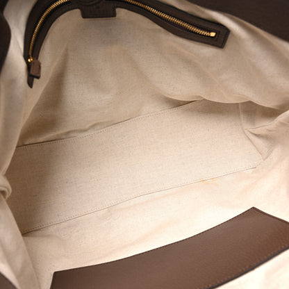 Gucci Monogram Jumbo GG Textured Dollar Calfskin Web Medium Ophidia Shopping Tote Camel Ebony 4 of 9