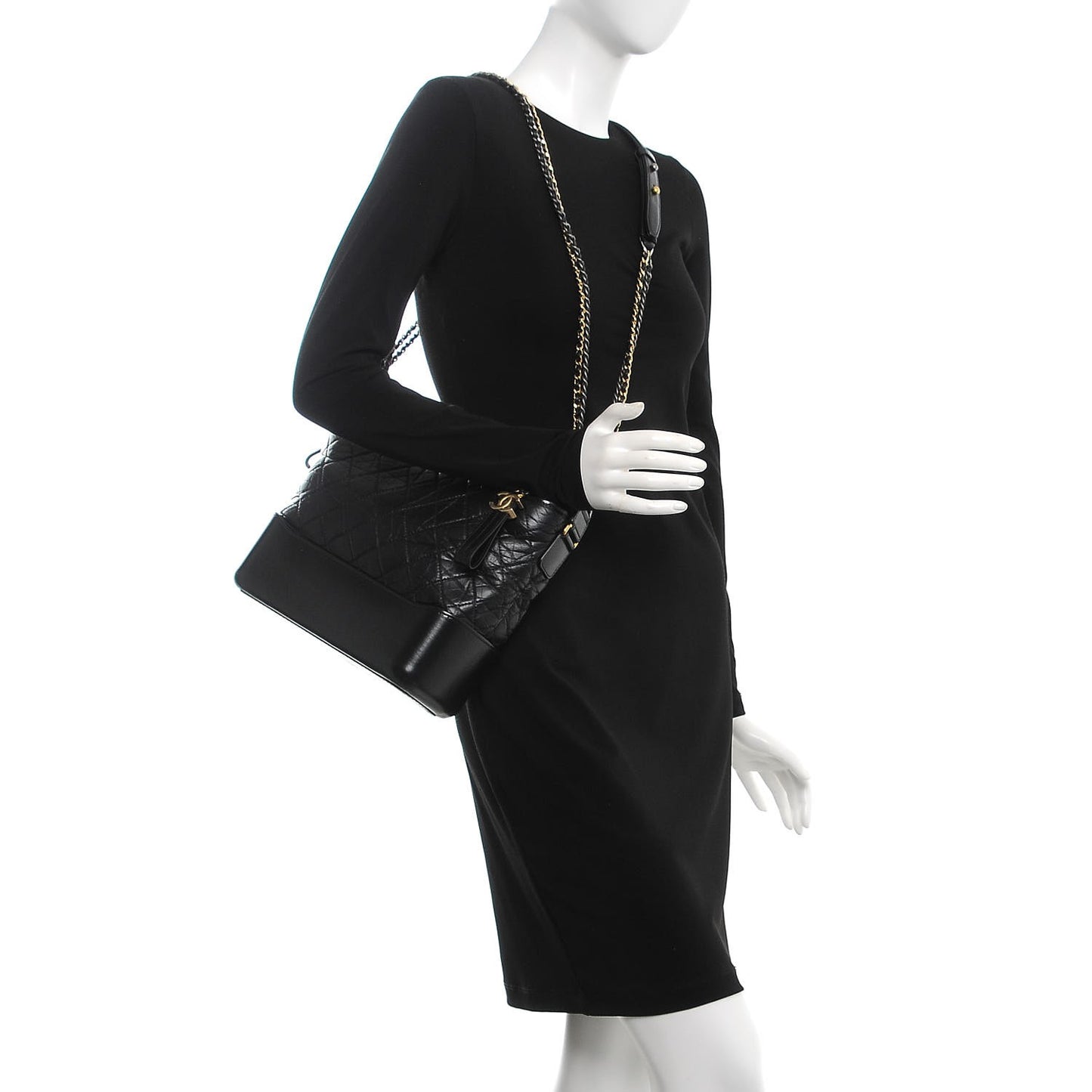 Aged Calfskin Quilted Medium Gabrielle Hobo Black