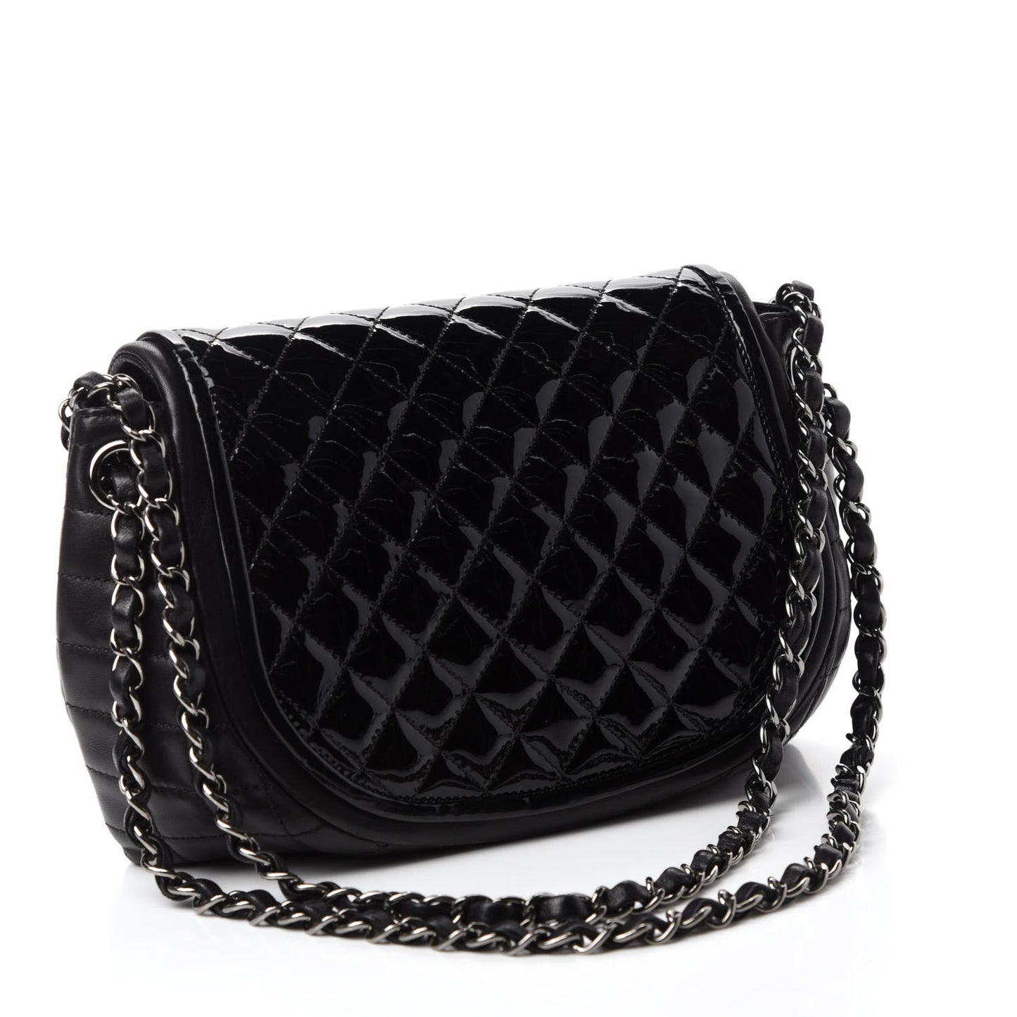 Lambskin Patent Classic Twist Crescent Flap Bag Black