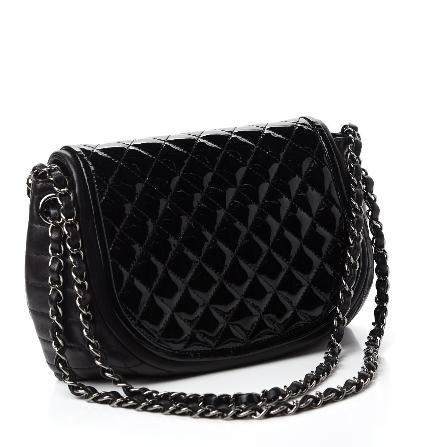 Chanel Lambskin Patent Classic Twist Crescent Flap Bag Black 3 of 10