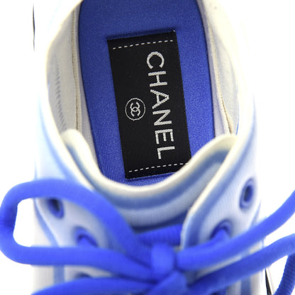 Chanel Calfskin Mesh Lycra Womens Logo Sneakers 37 White Blue 8 of 10