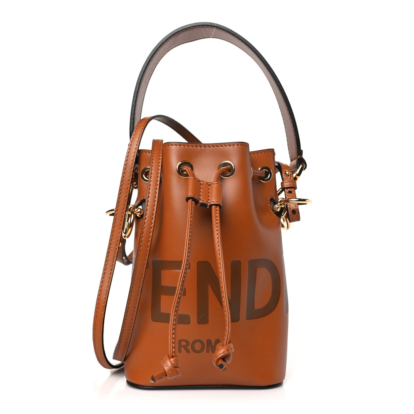 Vitello King F is Fendi Logo Embossed Mini Mon Tresor Bucket Bag Cuoio