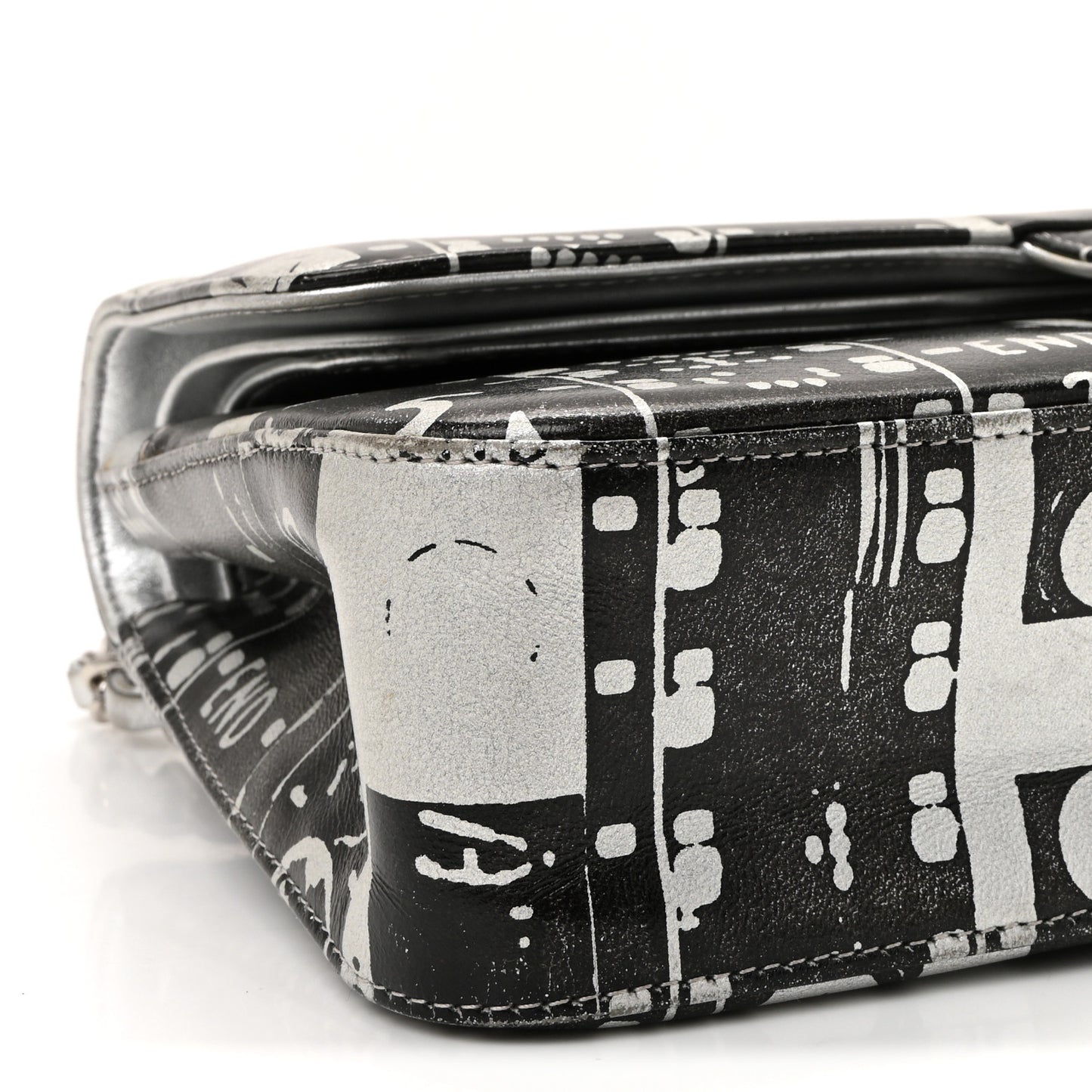 Lambskin Graffiti Printed Medium Double Flap Black Silver