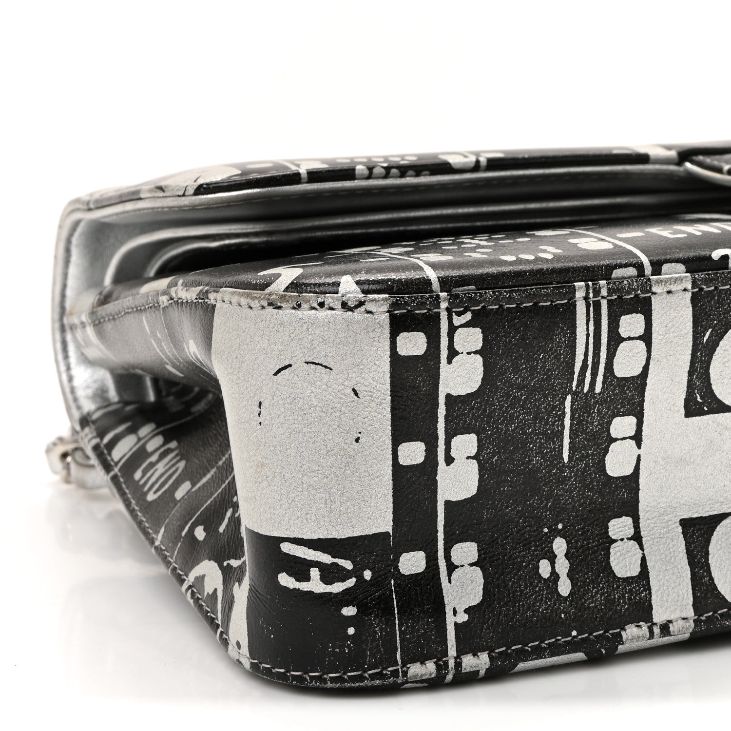 Chanel Lambskin Graffiti Printed Medium Double Flap Black Silver 9 of 10