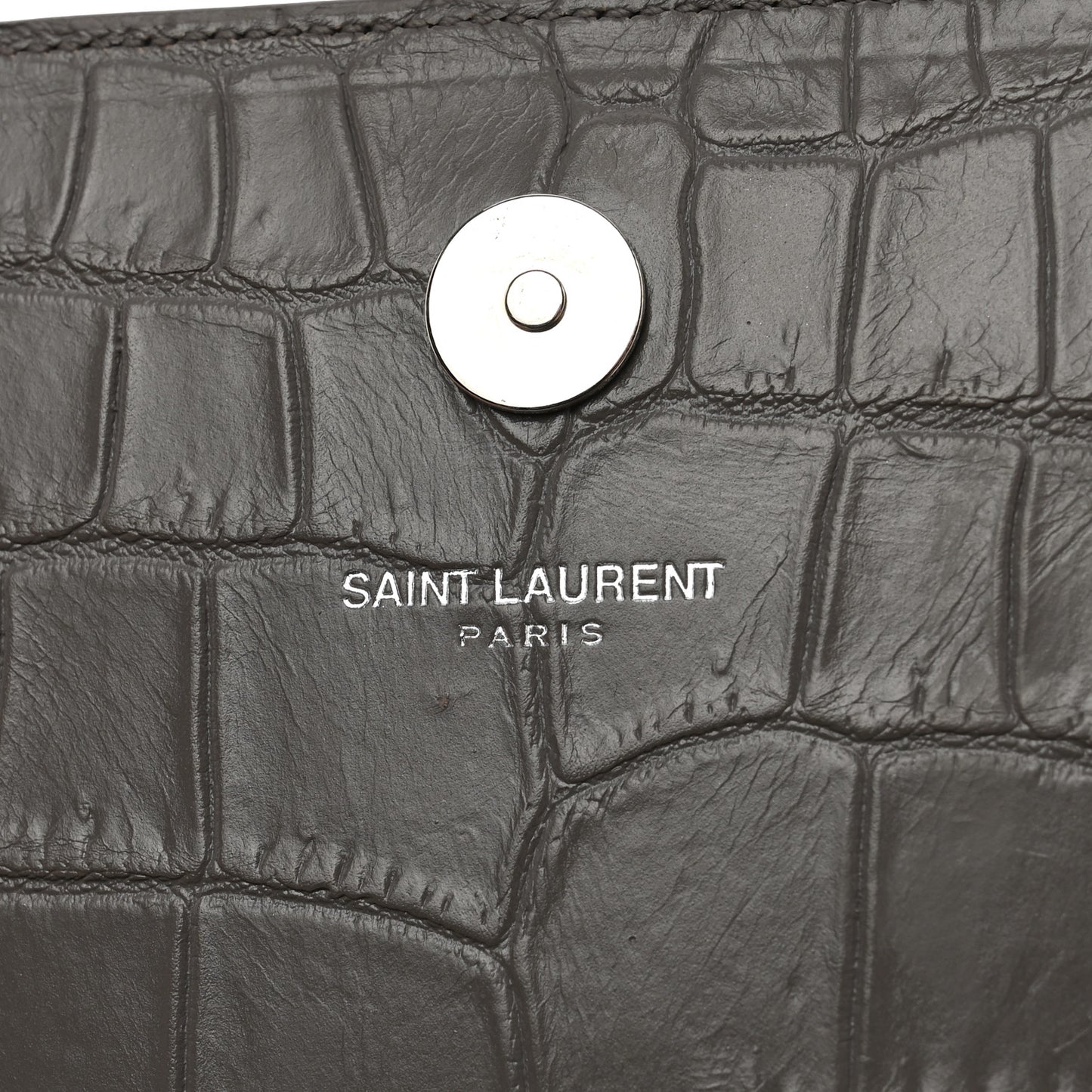Croc Embossed Calfskin Classic Kate Monogram Clutch Fog