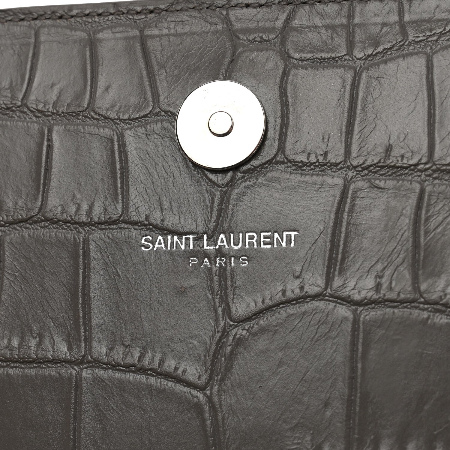 Saint Laurent Croc Embossed Calfskin Classic Kate Monogram Clutch Fog 6 of 8