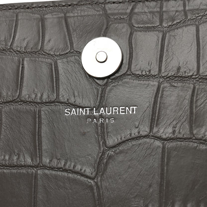 Saint Laurent Croc Embossed Calfskin Classic Kate Monogram Clutch Fog 6 of 8