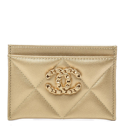 Chanel Metallic Goatskin Quilted Chanel 19 Card Holder Gold 1 of 10