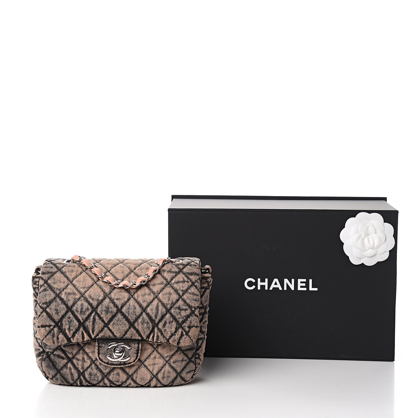Denim Quilted Small Flap Light Pink Black
