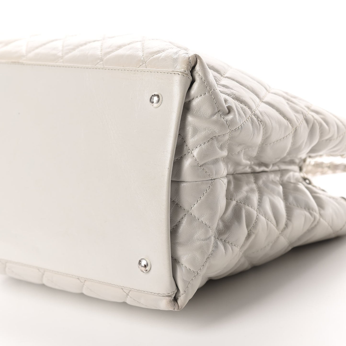 Glazed Calfskin Quilted Small Chain Me Tote Dark White