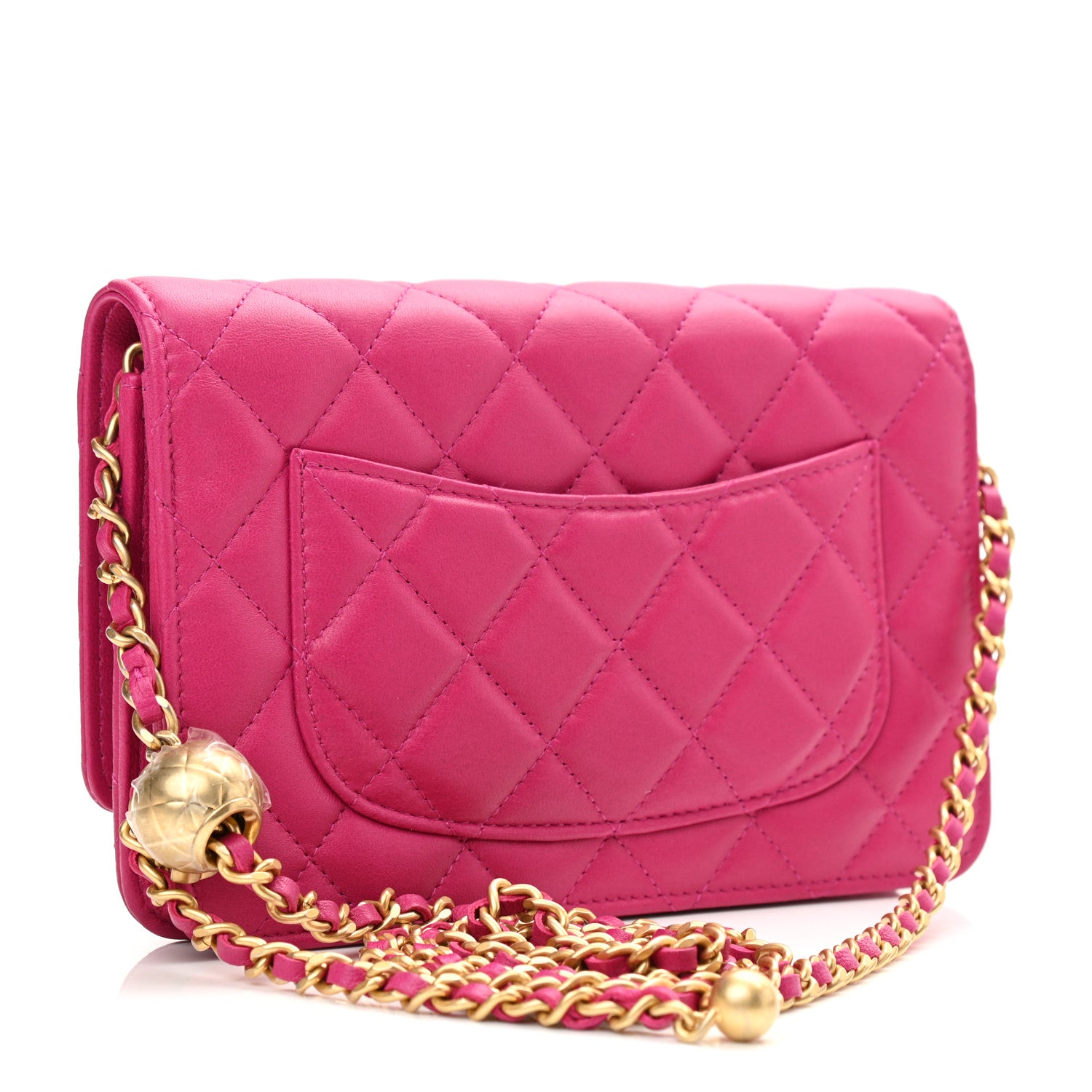 Chanel Lambskin Quilted CC Pearl Crush Wallet on Chain WOC Dark Pink 2 of 11