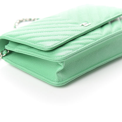 Chanel Caviar Chevron Quilted Wallet On Chain WOC Green 8 of 9