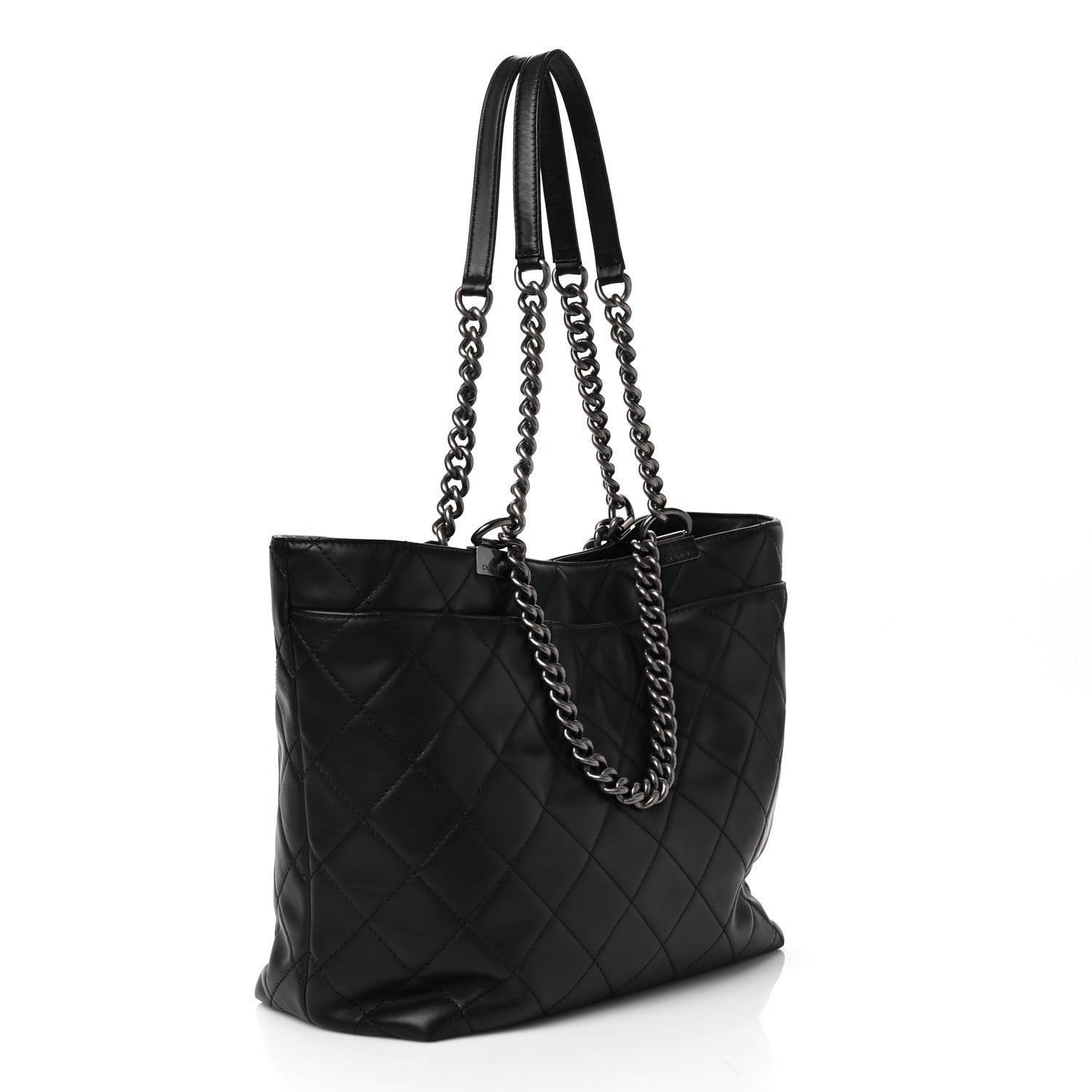 Chanel Calfskin Quilted Large Shopping In Chains Tote Black 3 of 10