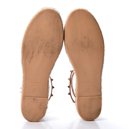 Valentino Garavani Grained Calfskin Rockstud Ankle Wrap Espadrille Flats 39 Cognac 6 of 10