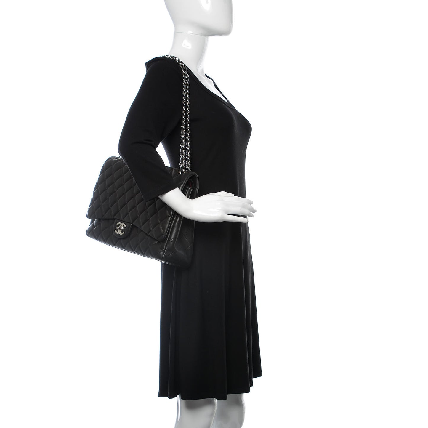 Lambskin Quilted Maxi Double Flap Black