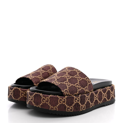 Gucci Lame GG Monogram Angelina Platform 55mm Slide Sandals 38 Brown Beige 4 of 10